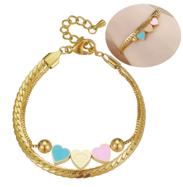 Dviguba auksinė apyrankė su širdelėmis, chirurginis plienas