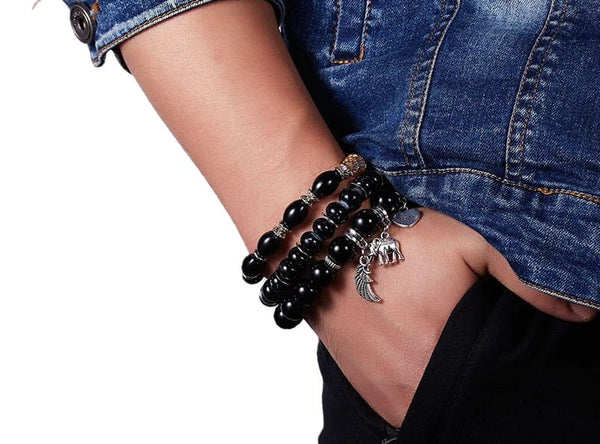 Apyrankių rinkinys su perlais ir pakabukais: sparnas, meilė, dramblys