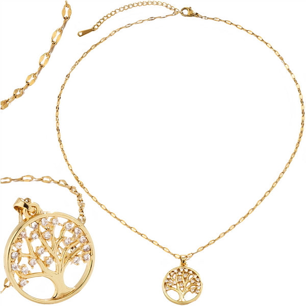 Elegantiškas auksinis kaklo papuošalas su medžio pakabuku
