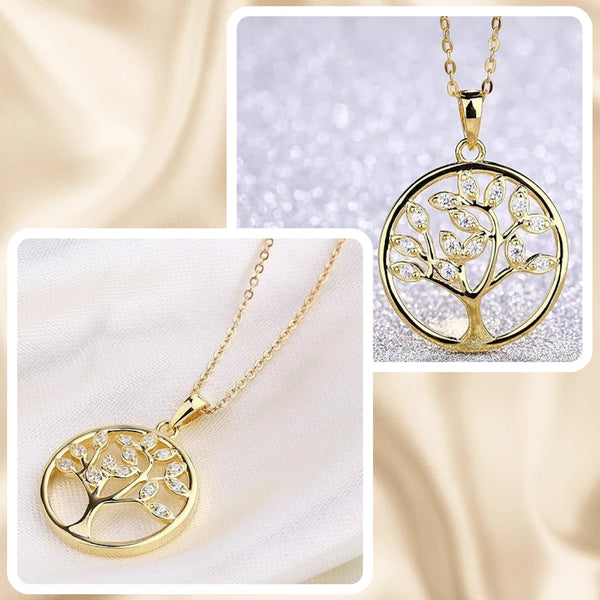 Elegantiškas auksinis kaklo papuošalas su medžio pakabuku