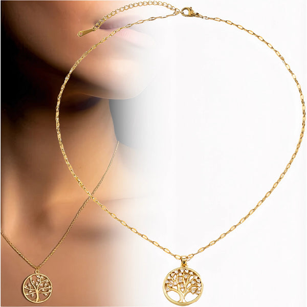 Elegantiškas auksinis kaklo papuošalas su medžio pakabuku