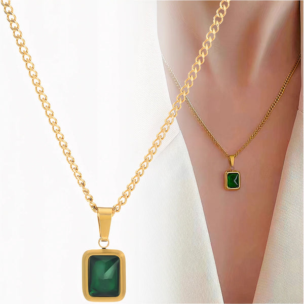 Elegantiškas auksinis vėrinys su žalia cirkonija