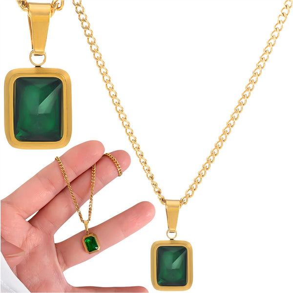 Elegantiškas auksinis vėrinys su žalia cirkonija