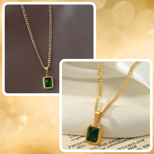 Elegantiškas auksinis vėrinys su žalia cirkonija