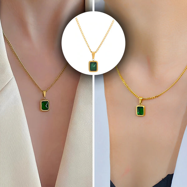 Elegantiškas auksinis vėrinys su žalia cirkonija