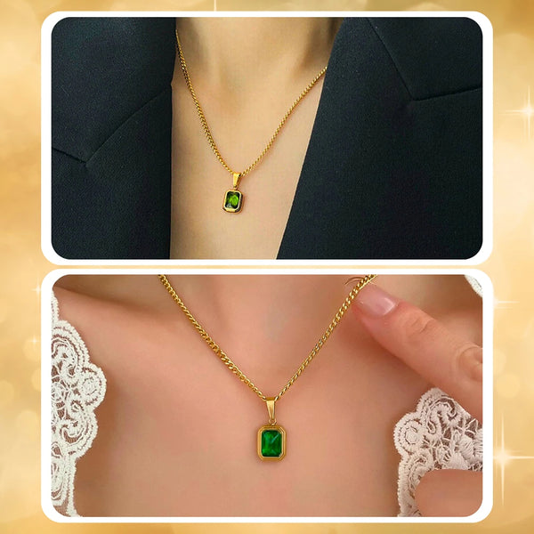 Elegantiškas auksinis vėrinys su žalia cirkonija