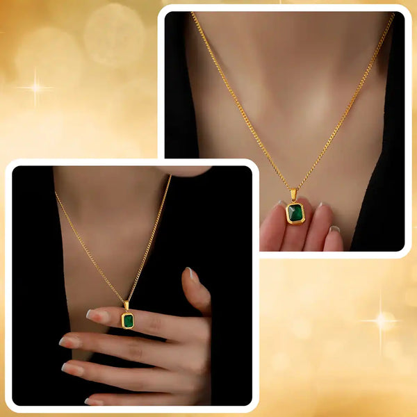 Elegantiškas auksinis vėrinys su žalia cirkonija