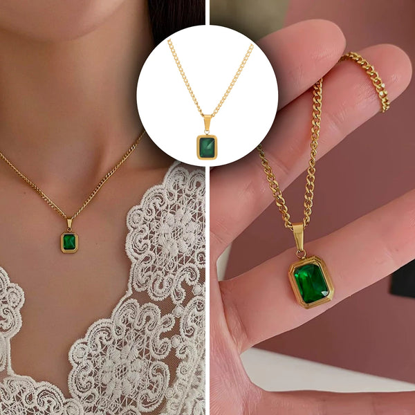 Elegantiškas auksinis vėrinys su žalia cirkonija