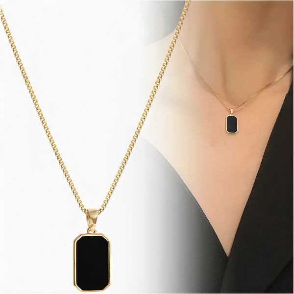 Auksinė grandinėlė su juoda plokštele, chirurginis plienas