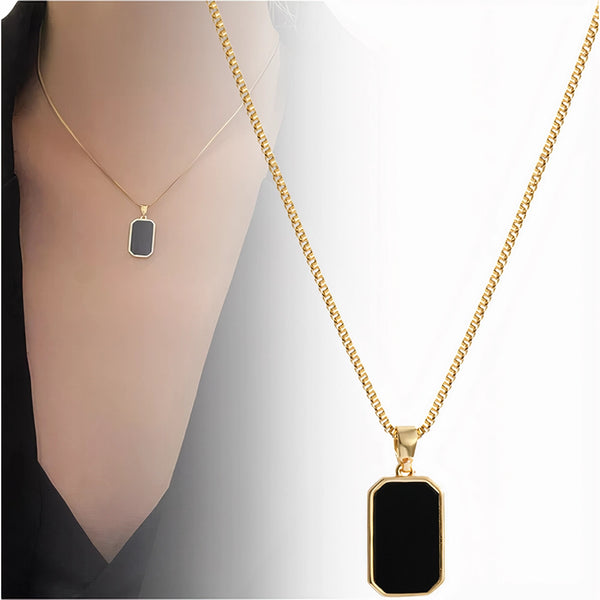 Auksinė grandinėlė su juoda plokštele, chirurginis plienas