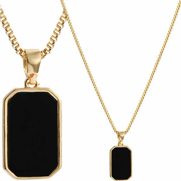 Auksinė grandinėlė su juoda plokštele, chirurginis plienas