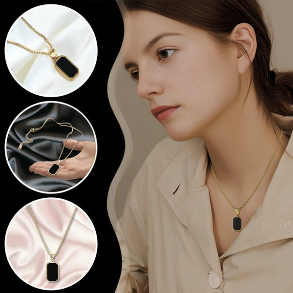 Auksinė grandinėlė su juoda plokštele, chirurginis plienas