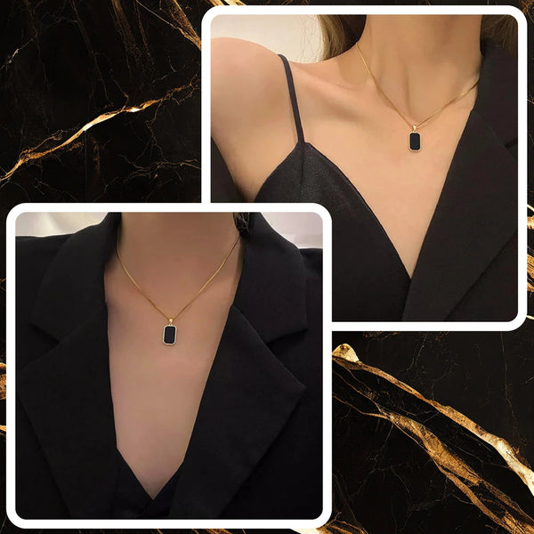 Auksinė grandinėlė su juoda plokštele, chirurginis plienas