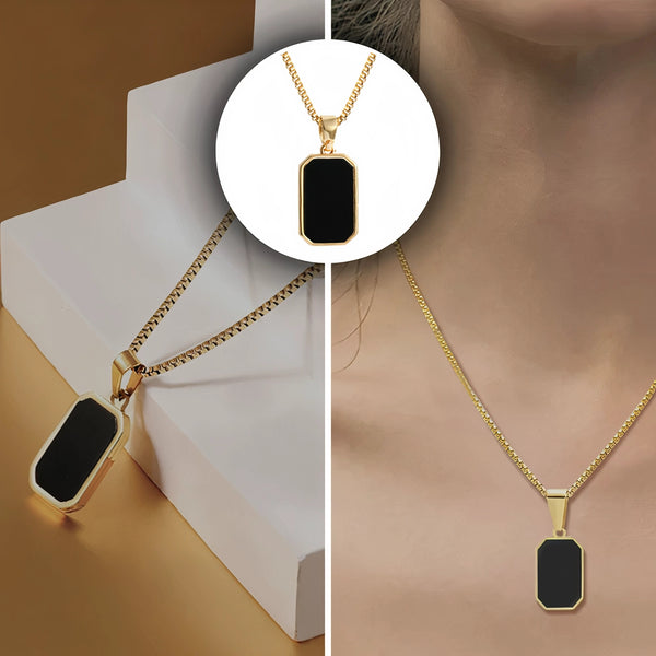 Auksinė grandinėlė su juoda plokštele, chirurginis plienas