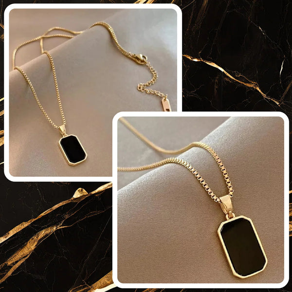 Auksinė grandinėlė su juoda plokštele, chirurginis plienas