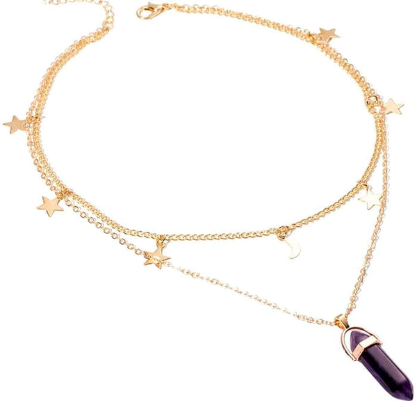 Subtilus vėrinys su dideliu violetiniu akmeniu