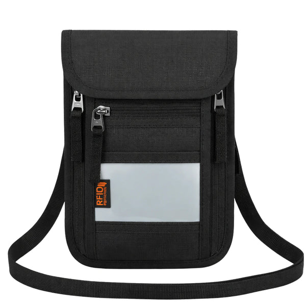 RFID dokumentų dėklas ant kaklo, juodas, poliesteris