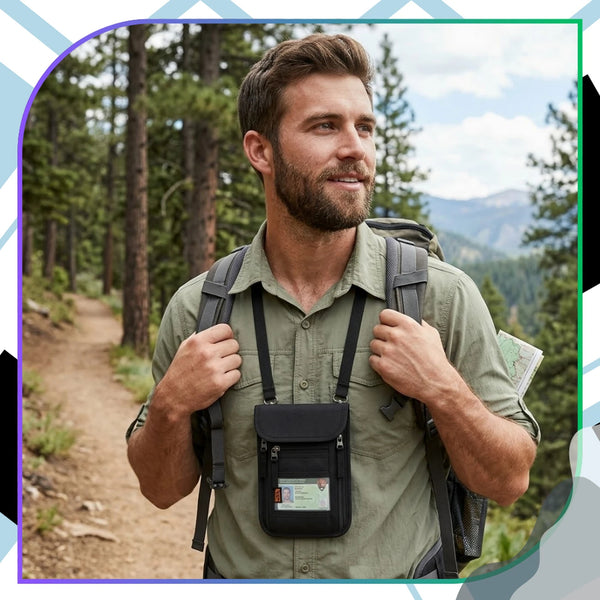 RFID dokumentų dėklas ant kaklo, juodas, poliesteris