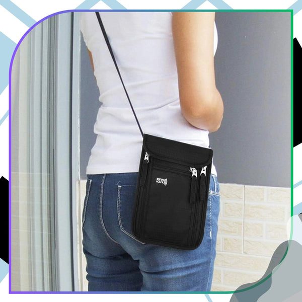 Kelioninė kaklo piniginė juoda RFID 15 x 19 cm D35