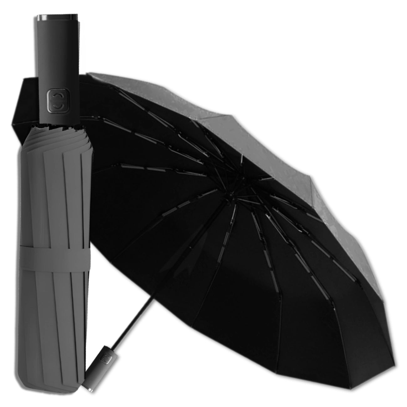 Skėtis juodas automatinis ANTI-UV sulankstomas B32