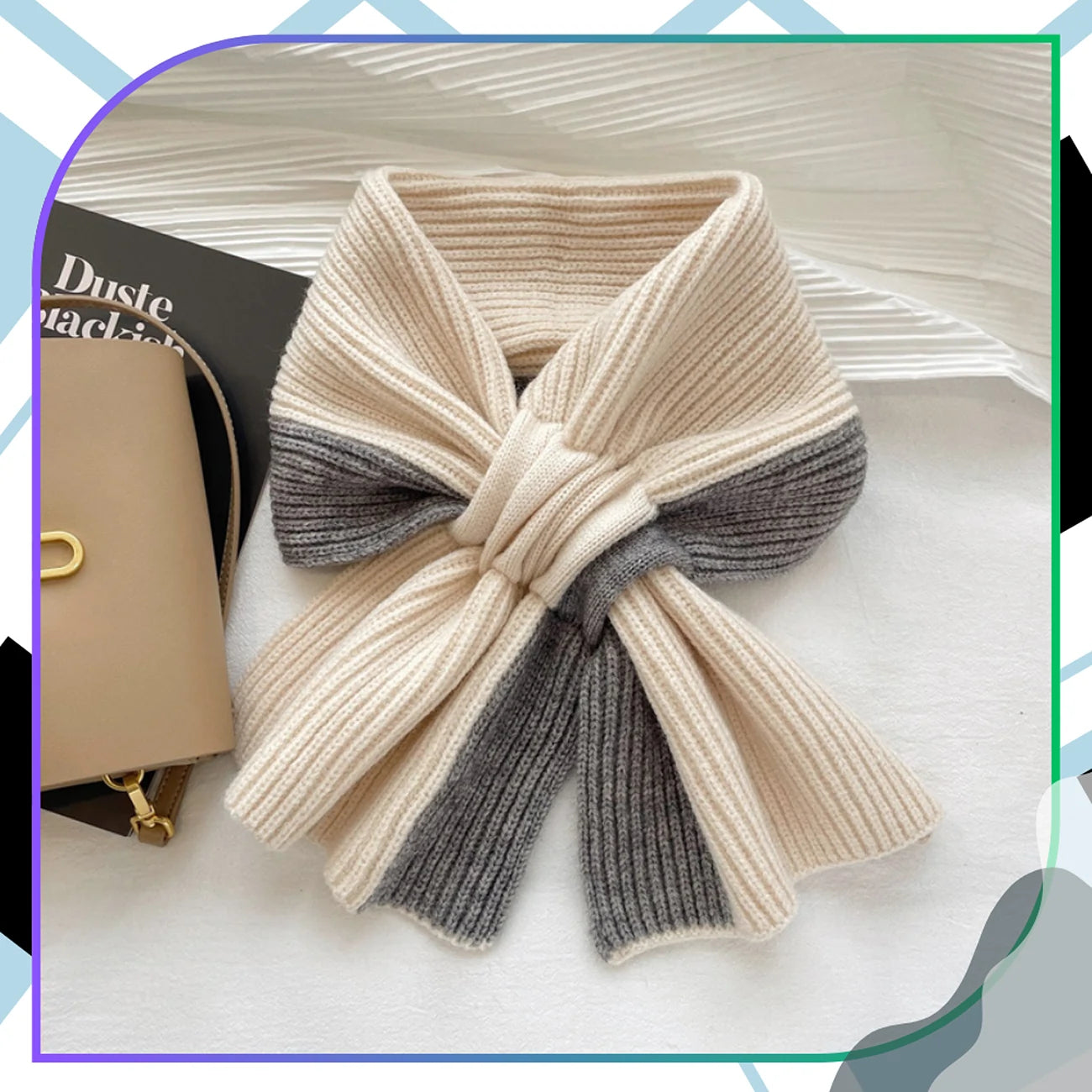 Moteriškas šiltas šalikas, dviejų spalvų, smėlio