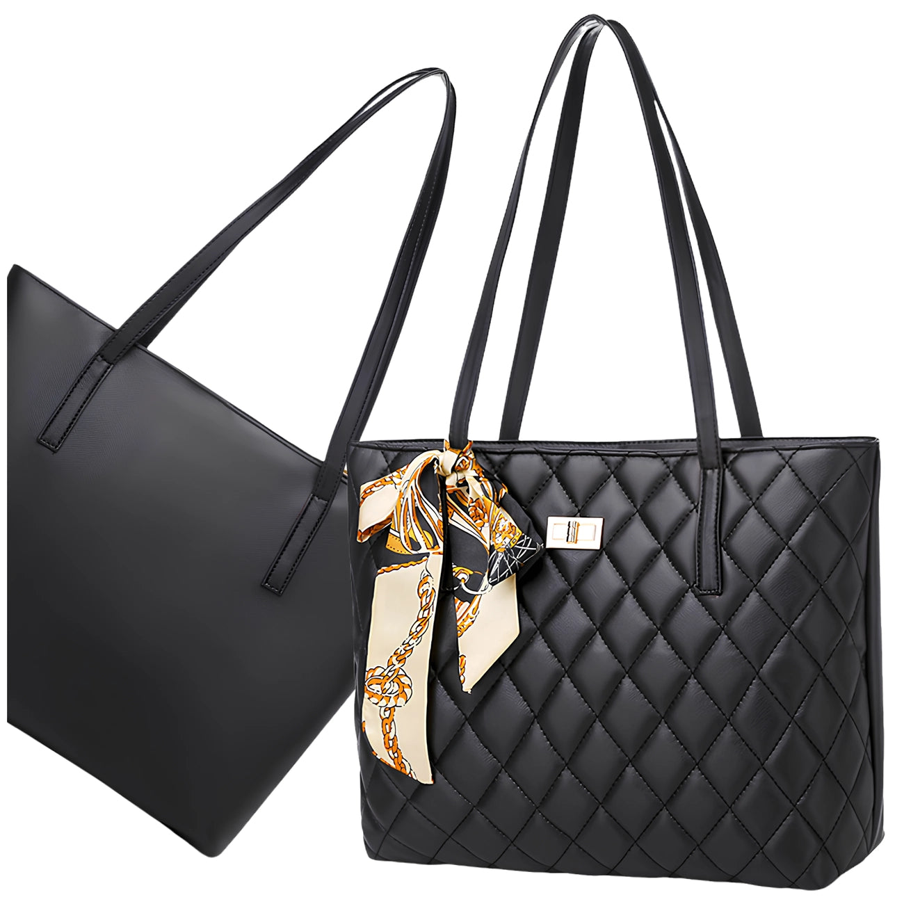 Juoda dygsniuota tote rankinė iš eko odos