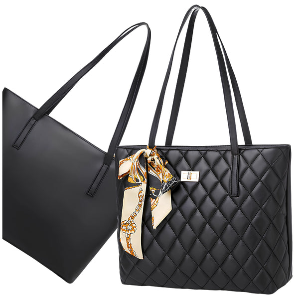 Juoda dygsniuota tote rankinė iš eko odos