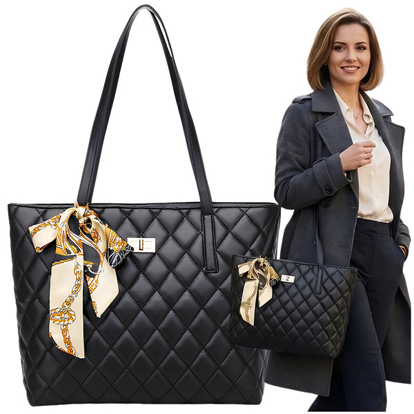 Juoda dygsniuota tote rankinė iš eko odos