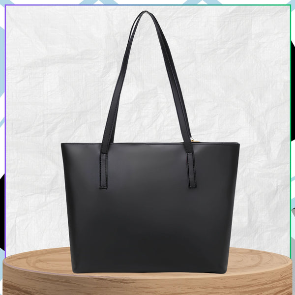 Juoda dygsniuota tote rankinė iš eko odos