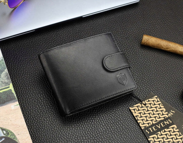 Vyriška odinė piniginė STEVENS P25, juoda S201