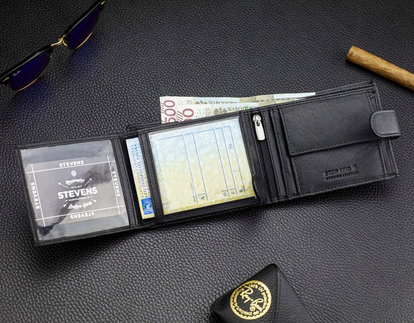 Vyriška odinė piniginė STEVENS P25, juoda S201