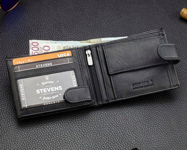 Vyriška odinė piniginė STEVENS P25, juoda S201