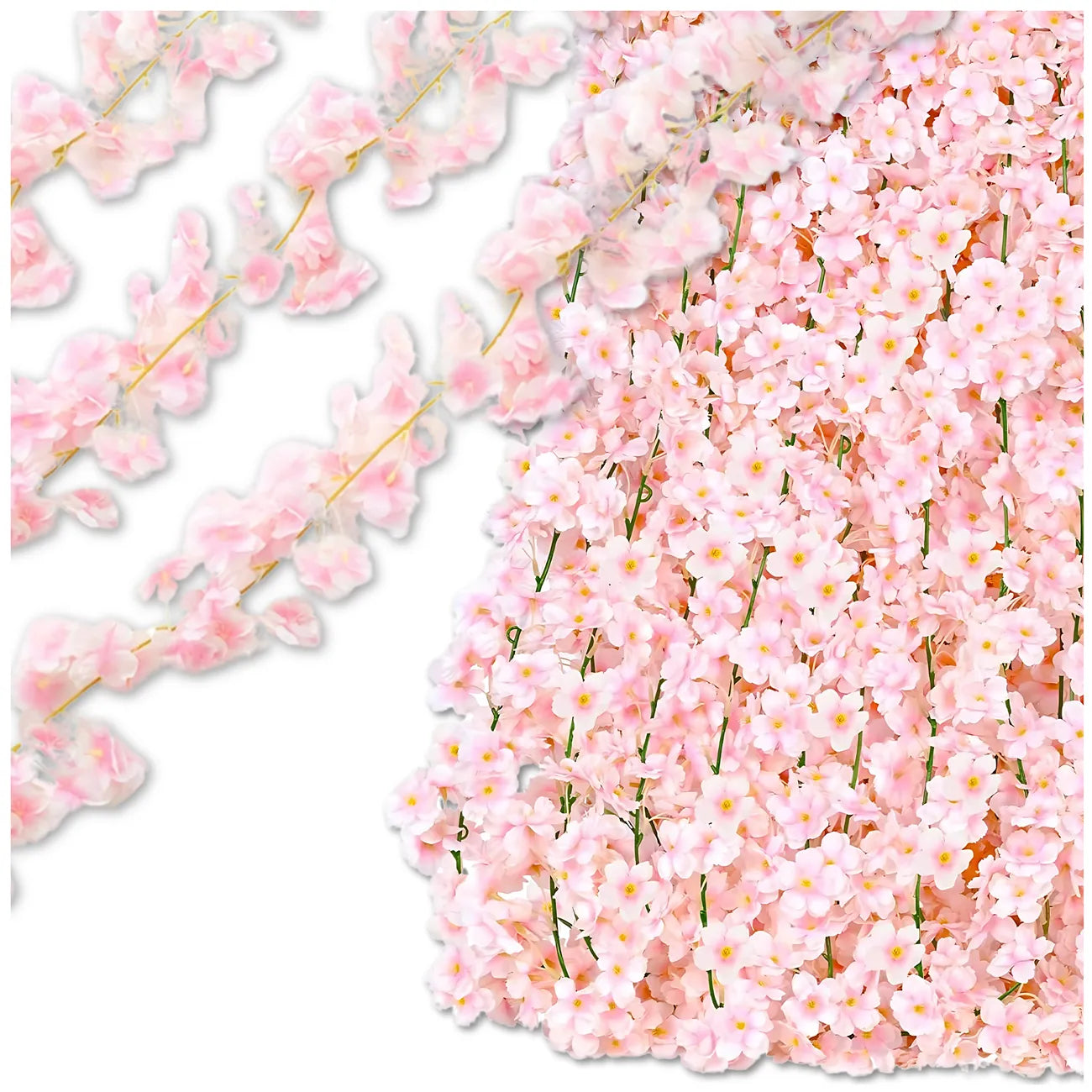 Dirbtinės vyšnių žiedų girliandos, 2 vnt., rožinės