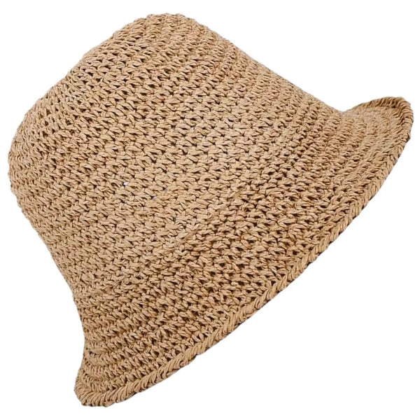 Moteriška bucket tipo skrybėlė, tamsios šiaudų spalvos