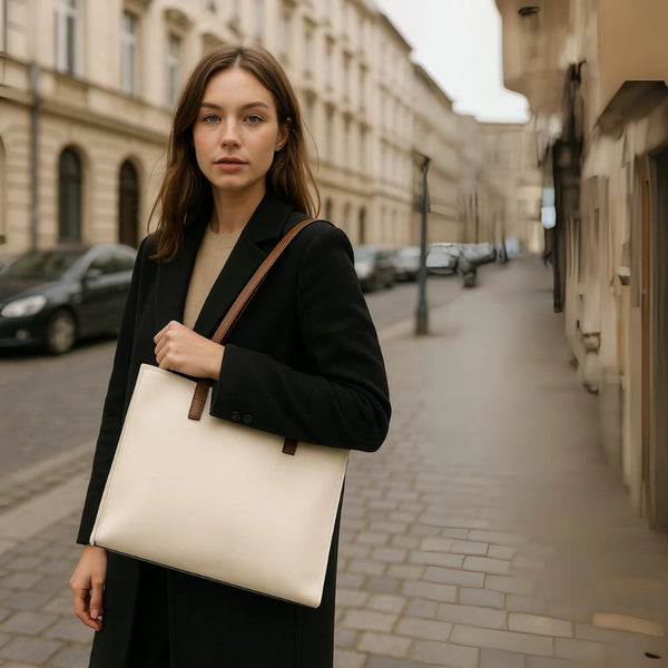 Moteriška rankinė BAD&BAGS, kreminė oda