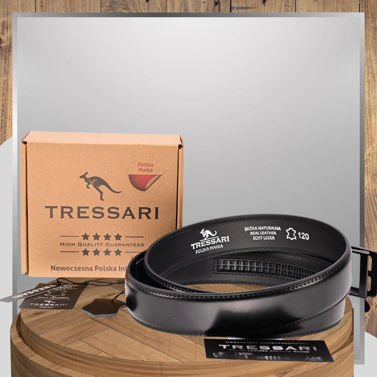 Vyriškas odinis diržas, juodas, 120cm, TRESSARI