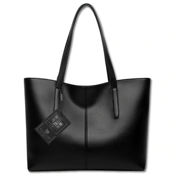 Moteriška odinė rankinė, juoda, shopper tipo