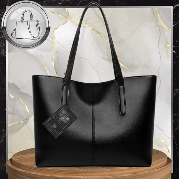 Moteriška odinė rankinė, juoda, shopper tipo