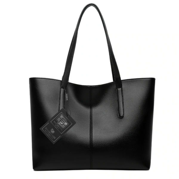 Moteriška odinė rankinė, juoda, shopper tipo