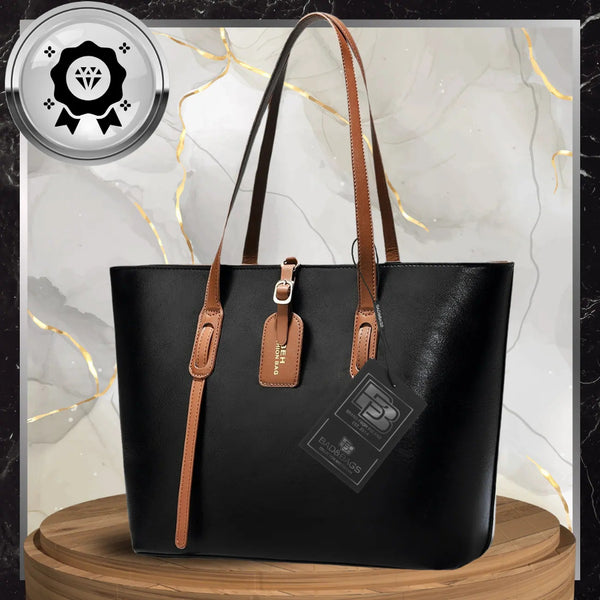 Moteriška odinė rankinė BAD&BAGS, juoda su rudomis detalėmis