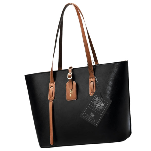 Moteriška odinė rankinė BAD&BAGS, juoda su rudomis detalėmis