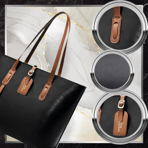 Moteriška odinė rankinė BAD&BAGS, juoda su rudomis detalėmis