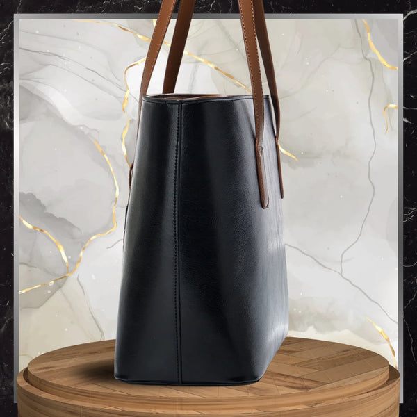 Moteriška odinė rankinė BAD&BAGS, juoda su rudomis detalėmis