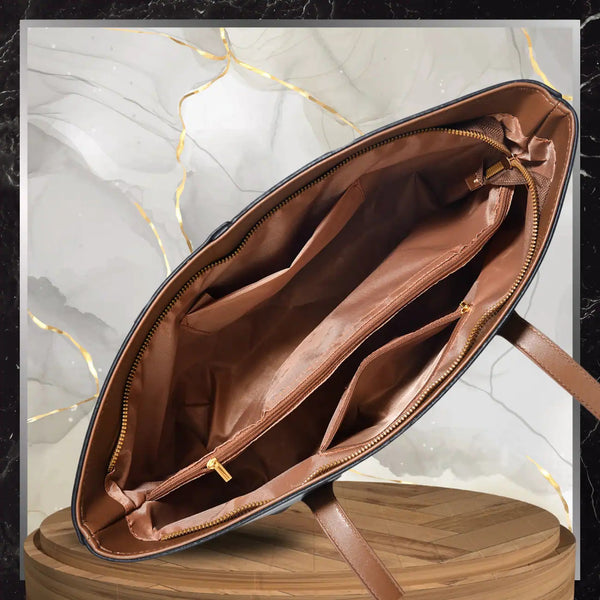 Moteriška odinė rankinė BAD&BAGS, juoda su rudomis detalėmis