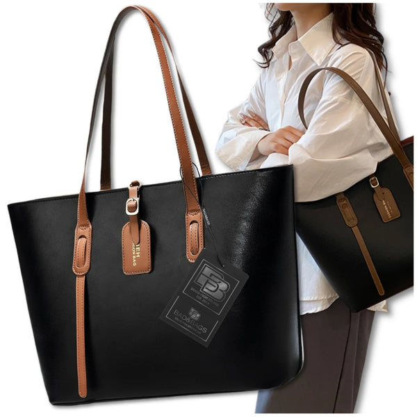 Moteriška odinė rankinė BAD&BAGS, juoda su rudomis detalėmis