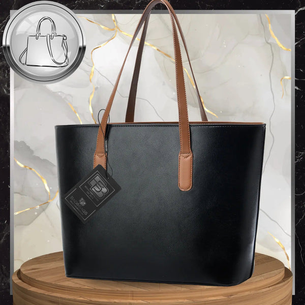 Moteriška odinė rankinė BAD&BAGS, juoda su rudomis detalėmis