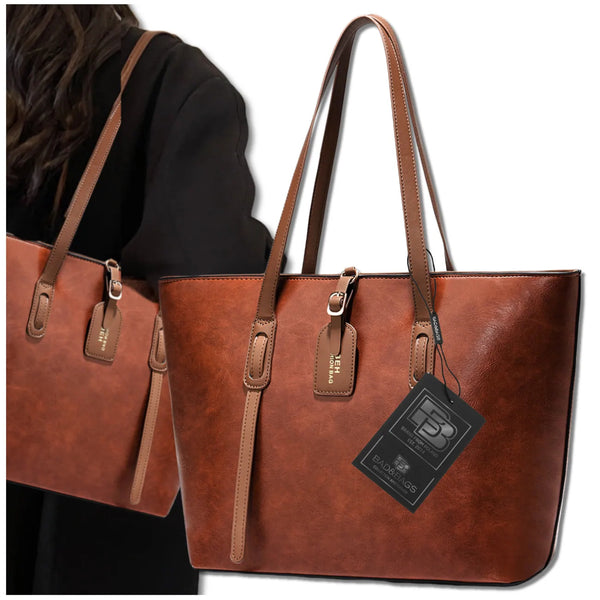 Moteriška odinė rankinė BAD&BAGS, ruda, shopper tipo