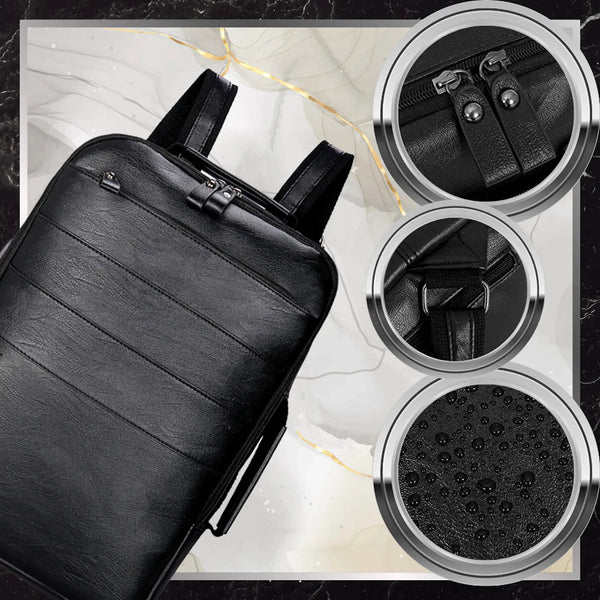 Vyriška odinė kuprinė, juoda, rankinis bagažas