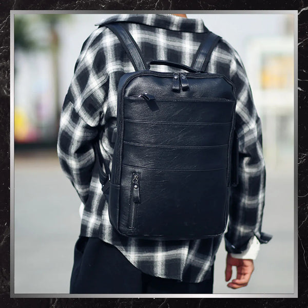 Vyriška odinė kuprinė, juoda, rankinis bagažas