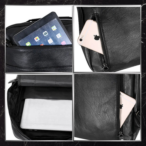 Vyriška odinė kuprinė, juoda, rankinis bagažas